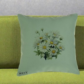 Perna Decorativa Buchet Margarete Albe Acuarela, 40x40 cm, Verde, Husa Detasabila, Perna Inclusa, BEKZ®