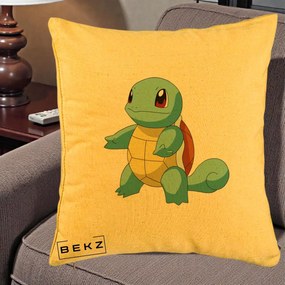 Perna Personalizata Squirtle Pokemon, 40x40 cm, Galben, Husa Detasabila, Perna Inclusa, BEKZ®