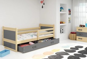 Supermobel Pat pentru copii FIONA P1 COLOR + SD + saltea + somieră GRATIS, 90x200 cm, pin, albastru ca cerul
