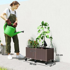 Outsunny Jardinieră Ridicată din Plastic, 85L, Spațiu pentru Grădinărit în Aer Liber cu Roți Blocate, Sistem de Autoirigare, Orificii de Drenaj, Ideală pentru Plante, Legume și Flori, Maro | Aosom Romania