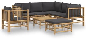 3155222 vidaXL Set mobilier de grădină cu perne gri închis, 8 piese, bambus
