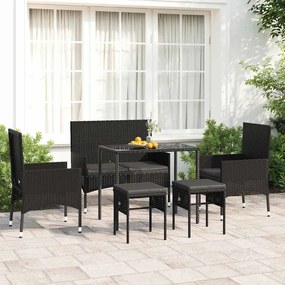 vidaXL Set mobilier de grădină cu perne, 6 piese, negru, poliratan