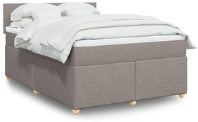 vidaXL Pat box spring cu saltea, gri taupe, 140x200 cm, textil