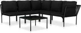 vidaXL Set mobilier de grădină cu perne, 6 piese, negru, PVC
