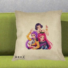 Perna Personalizata K-pop HUNTRX Trio Animat Fete Foto, 40x40 cm, Crem, Husa Detasabila, Perna Inclusa, BEKZ®