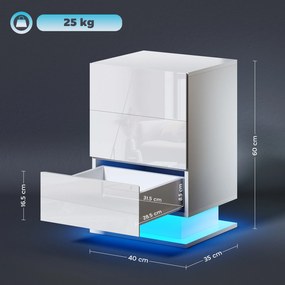 HOMCOM Noptieră cu Lumini LED Reglabile, 3 Sertare și Telecomandă, 40x35x60 cm, Alb | Aosom Romania