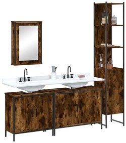 vidaXL Set mobilier de baie, 4 piese, stejar fumuriu, lemn prelucrat