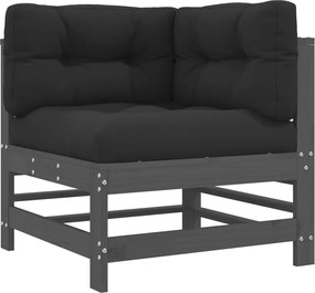vidaXL Canapea colțar cu perne, gri, lemn masiv de pin