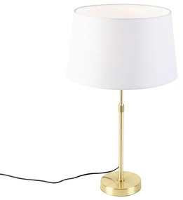 Lampă de masă aurie/bronz cu abajur din in alb 35 cm - Parte