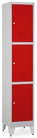 Dulap metalic - 3 cutii, 38 x 45 x 196,5 cm, picioare reglabile, încuietoare cilindrică, roșu - ral 3000