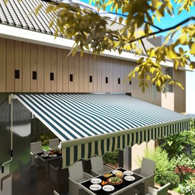 Outsunny Copertină Retractabilă cu Braț Pliabil și Protecție UV, 395x 245 cm, Verde și Alb | Aosom Romania