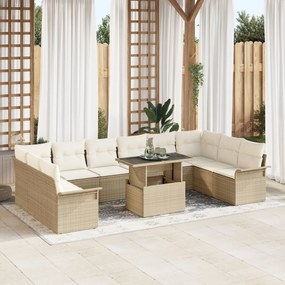 vidaXL Set de canapele pentru grădină cu pernă 11 pcs Bej Rattan poli