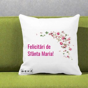 Cadou de Onomastica - Perna Personalizata Felicitari de Sfanta Maria, 40x40 cm, Alba Mata, Husa Detasabila, Perna Inclusa, BEKZ®