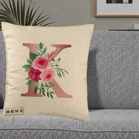 Cadou Personalizat - Perna Personalizata Monograma Rose Gold Litera K, 40x40 cm, Bej, Husa Detasabila, Perna Inclusa, BEKZ®