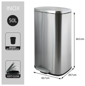 Coș de gunoi argintiu mat cu pedală din oțel 50 l Akira – Spirella
