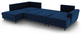 Colțar albastru extensibil, cu spațiu de depozitare cu tapițerie din catifea (cu colț pe partea stângă-în formă de "U") Kyoto – Cosmopolitan Design