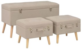 vidaXL Taburete cu depozitare, 3 buc., bej, material textil
