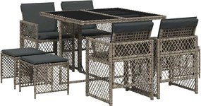 vidaXL Set mobilier grădină cu perne, 9 piese, gri, poliratan