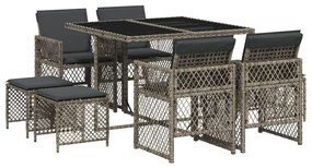 3210776 vidaXL Set mobilier grădină cu perne, 9 piese, gri, poliratan