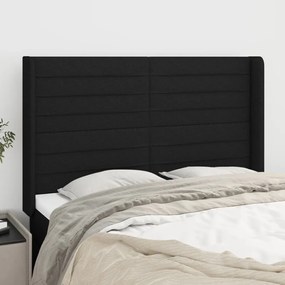 Tablie de pat cu aripioare, negru, 147x16x118 128 cm, textil 1, Negru, 147 x 16 x 118 128 cm