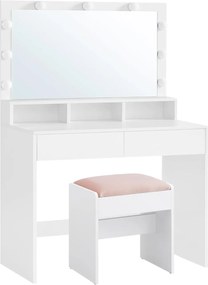SEA385 - Set Masa toaleta, 80 cm, cosmetica machiaj, oglinda cu LED, masuta vanity - Alb