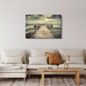 Tablou cu dig din lemn la mare (90x60 cm)