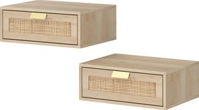HOMCOM Set de 2 Noptiere Suspendate cu Sertar din Ratan Economisește Spațiu Design Modern 40x30x15 cm Natural | Aosom Romania