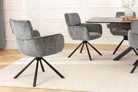 Set de 2 scaune pivotante, Metal Negru, Chenille Gri, UNIQUE A-46321 VC