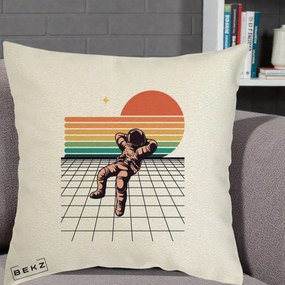 Perna Decorativa Astronaut Retro Space, 40x40 cm, Ecru, Husa Detasabila, Perna Inclusa, BEKZ®