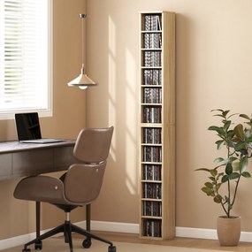 HOMCOM Set de 2 Etajere pentru CD-uri și DVD-uri cu 12 Compartimente Polițe Reglabile 21x22,5x88,5 cm Roble | Aosom Romania