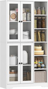 HOMCOM Dulap de bucătărie cu uși din sticlă, rafturi, polițe deschise, 172 cm înălțime, MDF, Alb | Aosom Romania