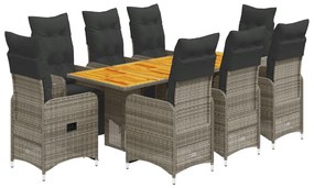 3277164 vidaXL Set bistro de grădină cu perne, 9 piese, gri, poliratan