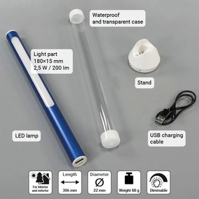 Garthen LED lampă de camping, impermeabil, albastru, 30 cm