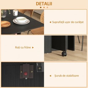 HOMCOM Masă Pliabilă, Masă Rabatabilă pentru 4-6 Persoane cu 2 Rafturi și 2 Roți, din Lemn și Metal, 140x80x74 cm, Negru | Aosom Romania