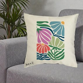 Perna Decorativa Flori Grafice Multicolore Modern, 40x40 cm, Ecru, Husa Detasabila, Perna Inclusa, BEKZ®