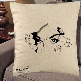 Perna Decorativa Ochi care Rup Suprafata, 40x40 cm, Bej, Husa Detasabila, Perna Inclusa, BEKZ®