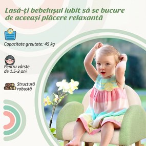 HOMCOM Fotoliu pentru Copii 18-36 Luni, cu Brațe și Umplutură Groasă, din Sherpa și Lemn de Eucalipt, Verde | Aosom Romania