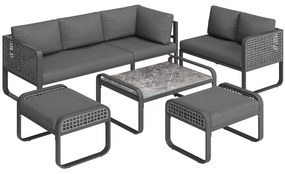 Set de lounge pentru grădină pentru 6-7 persoane, mobilier din ratan cu cadru din fier galvanizat și picioare reglabile, inclusiv perne de șezut și spătar, Gri
