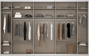 Dressing 360 cm lățime, 3 uși glisante, oglindă pe mijloc, culoare albă, material PAL, compartimentare premium, înălțime 229 cm