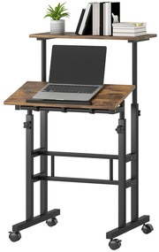 HOMCOM Birou reglabil pe înălțime pentru bucătărie cu raft, roți, birou pentru calculator Maro rustic 60 x 60 x 70,5-120 cm | Aosom Romania