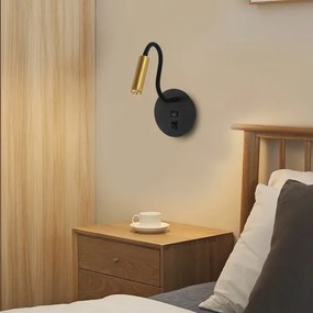 Lampă LED flexibilă de perete cu port USB Brilagi MAYA LED/3W/230V negru/auriu