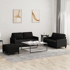 vidaXL Set de canapele cu perne, 3 piese, negru, textil