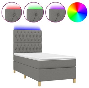 3135630 vidaXL Pat cu arcuri, saltea și LED, gri închis, 80x200 cm, textil
