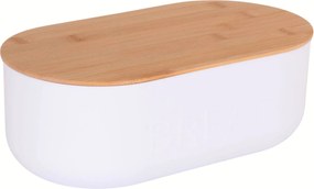 Pâlnie albă din plastic, capac din bambus, 35 x 19 x 12 cm