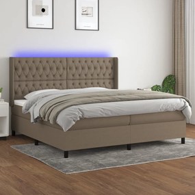 3138585 vidaXL Pat cu arcuri, saltea și LED, gri taupe, 200x200 cm, textil