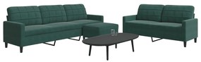 vidaXL Set de canapele cu perne, 3 piese, verde închis, catifea