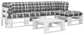 3066794 vidaXL Set mobilier din paleți cu perne, 4 piese, alb, lemn pin tratat