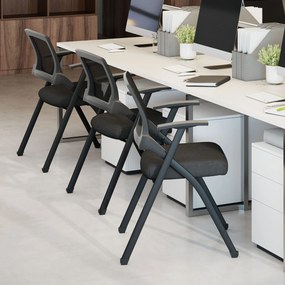 HOMCOM Set de 2 Scaune Pliabile în Material Textil cu Efect de In cu Spătar Curbat și Brațe, Scaune Portabile Salvaspațiu din Oțel, pentru Casă, Birou, Bucătărie, Evenimente, 61x56x84 cm, Negru | Aosom Romania