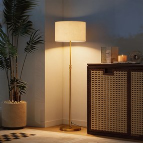 HOMCOM Lampă de Podea cu Telecomandă și Luminozitate Reglabilă 3000K-6000K, Abajur din Material Textil, Auriu | Aosom Romania