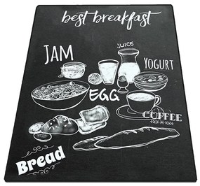 Covor de bucatarie Best Breakfast Negru anti-alunecare lavabil 80 x 200 cm